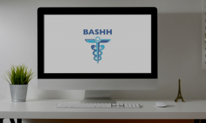 A computer screen with the BASHH logo